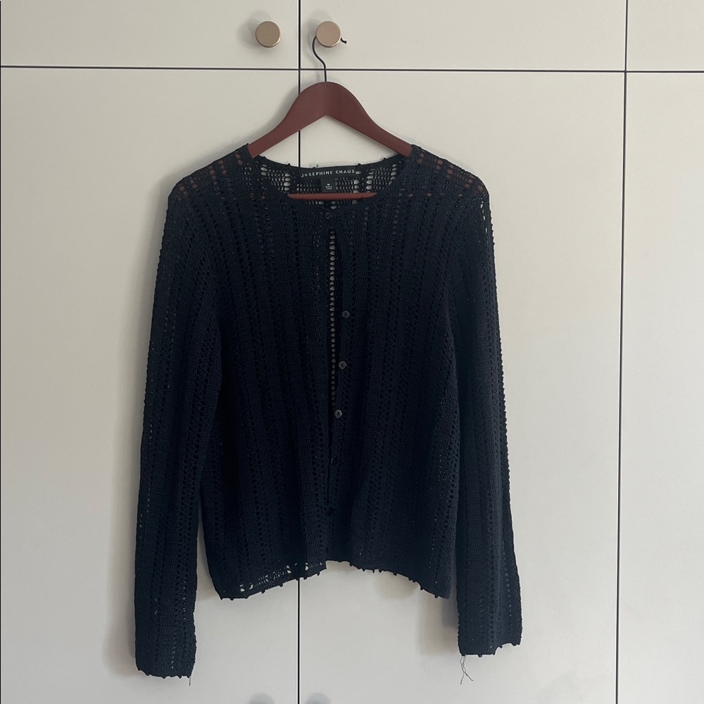 Josephine Chaus Black Open-Knit Cardigan - M